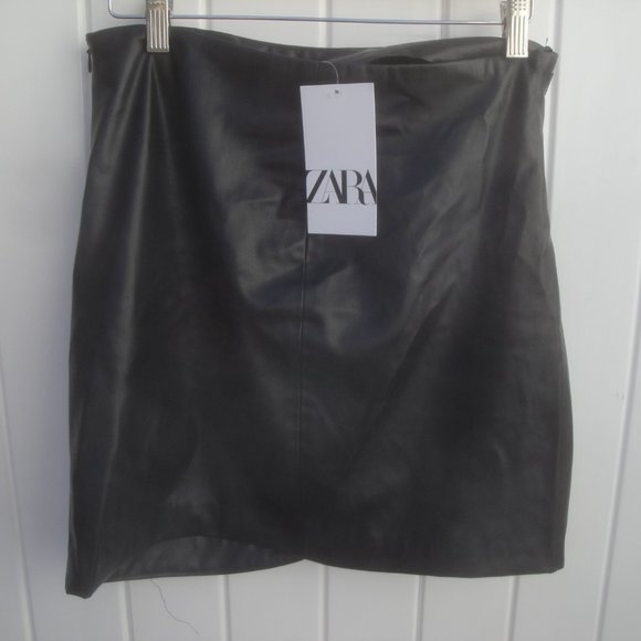 Zara Skirt Faux Leather Black Large New with Tags - Picture 3 of 4